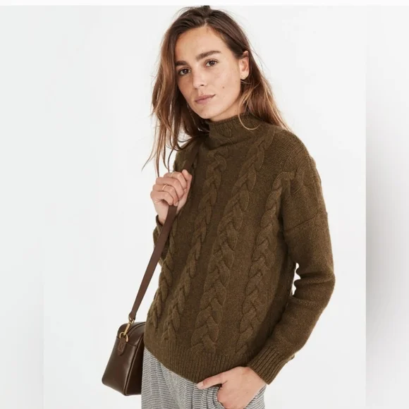 🤎 Madewell Grenville Cable-Knit Mockneck Sweater Size S - Picture 1 of 6